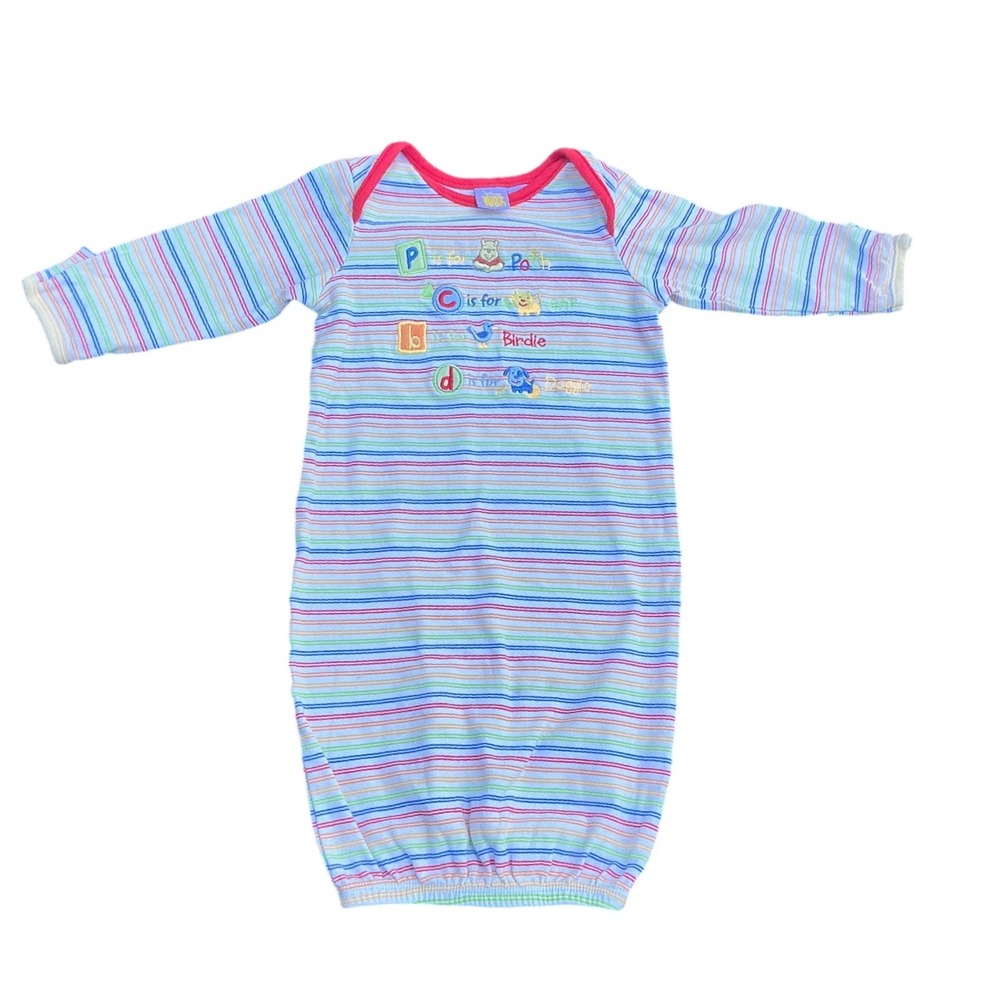 Vintage Disney Winnie the Pooh Rainbow Striped Baby Sleeper Gown One Size Cotton